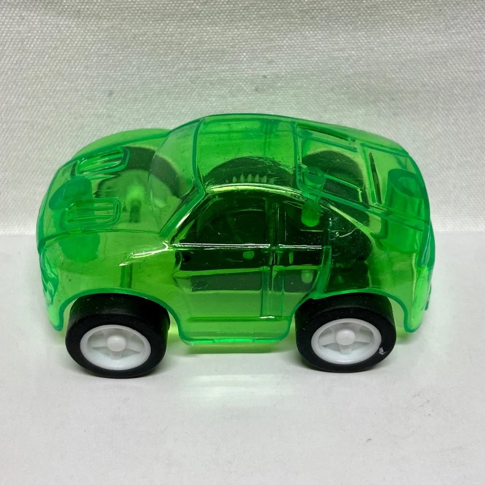 Vintage Pull Back Toy Car Green Clear See Through Body + Rubber Tires EUC